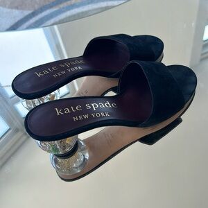 Kate Spade Polished Slide Sandals with Manhattan snow globe heels US 7